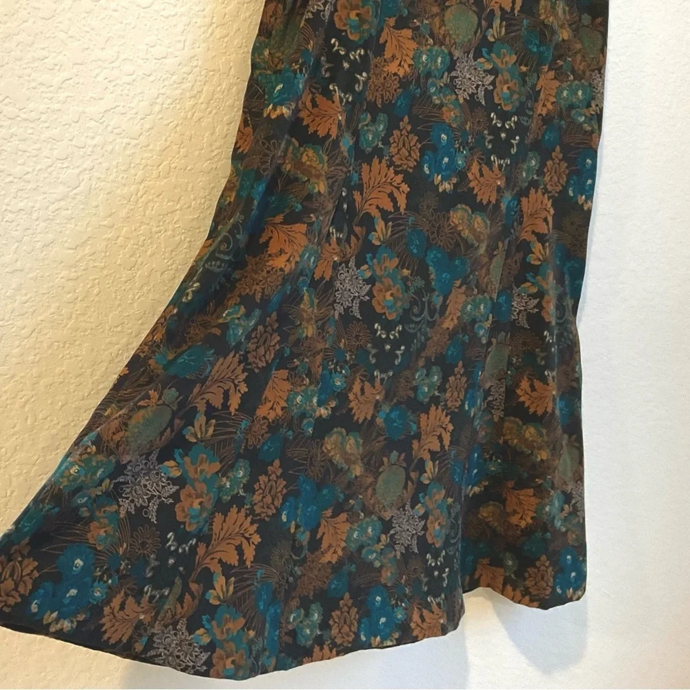Christopher & Banks Teal and Brown Floral A-Line Skirt Size 8